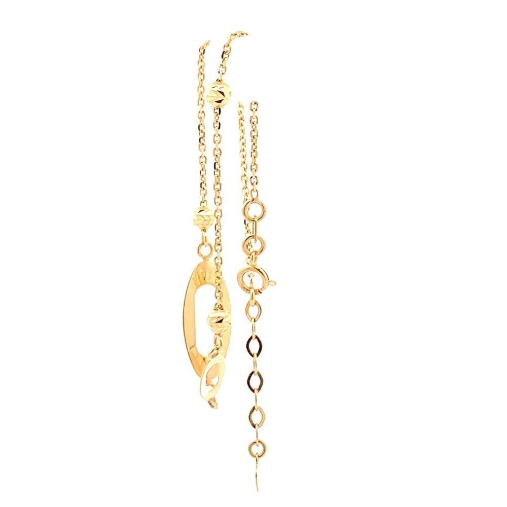 18K Yellow Gold Bracelet Oval Beads Size 7 inches plus one inch Extension Charm - Picture 3 of 13